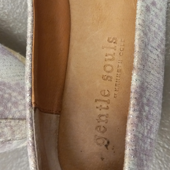 Gentle Souls by Kenneth Cole Cream& Lavender with Silver Shimmer Open Toe Wedges - Picture 7 of 13